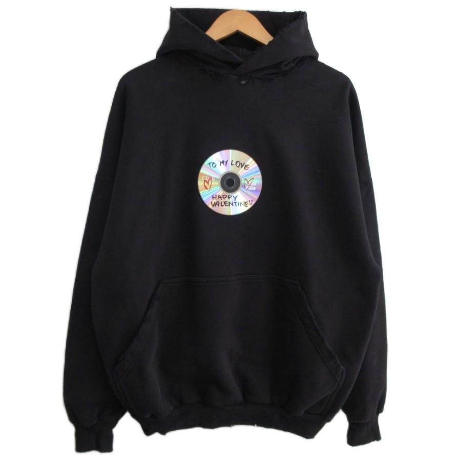【中古】バレンシアガ タグ付 24SS VALENTINE CD HOODIE パーカー フーディ ダメージ加工 1 黒 739024 ■MNK3 BALENCIAGA（バレンシアガ） タグ付 24SS VALENTINE CD HOODIE