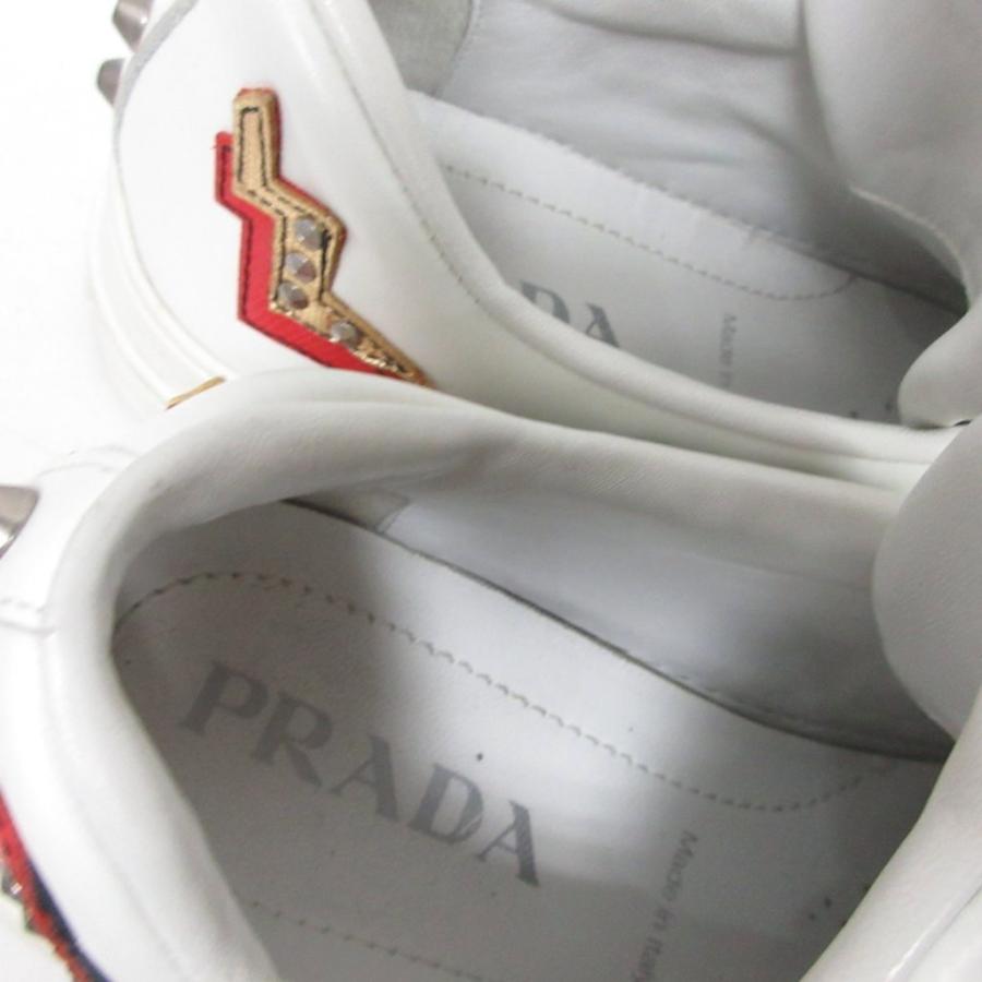 【中古】プラダ PRADA 1E319L ハート ワッペンスタッズ スニーカー ローカット レザー 36.5 白 ホワイト ■MNK3 PRADA（プラダ） PRADA 1E319L ハート ワッペンスタッズ スニーカー
