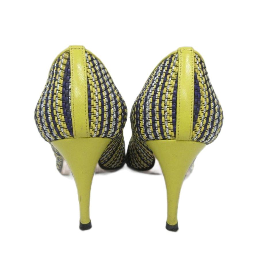【中古】セルジオロッシ Sergio rossi SR1 パンプス 編み込み レザー ポインテッドトゥ 37.5 黄 イエロー ■MNK3 Sergio rossi（セルジオロッシ） Sergio rossi SR1 パンプス 編み込み
