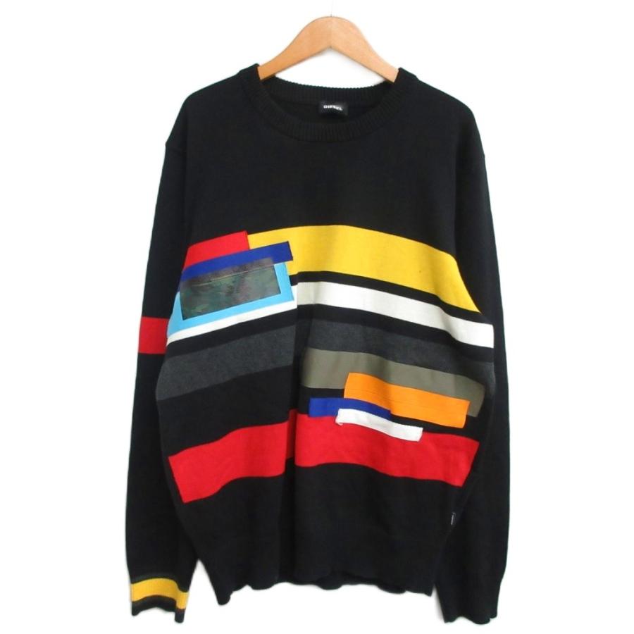 DIESEL（ディーゼル） カラーバー ニット セーター 長袖 黒 ブラック