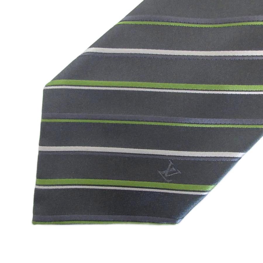 【極美品】 ルイヴィトン ネクタイ ストライプ LVロゴ グレー ロゴメンタル 極美品】 ルイヴィトン ネクタイ ストライプ LVロゴ グレー ロゴメンタル