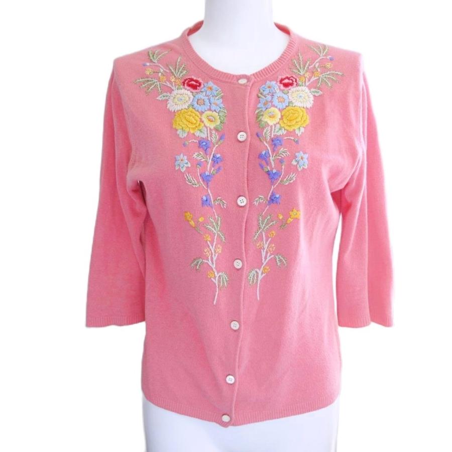 【中古】ケイタマルヤマ KEITA MARUYAMA フラワー刺繍ニットカーディガン 1 ブラック アイボリー /CX ■OS レディース ケイタマルヤマ KEITA MARUYAMA ニット カーディガン フラワー刺繍 花