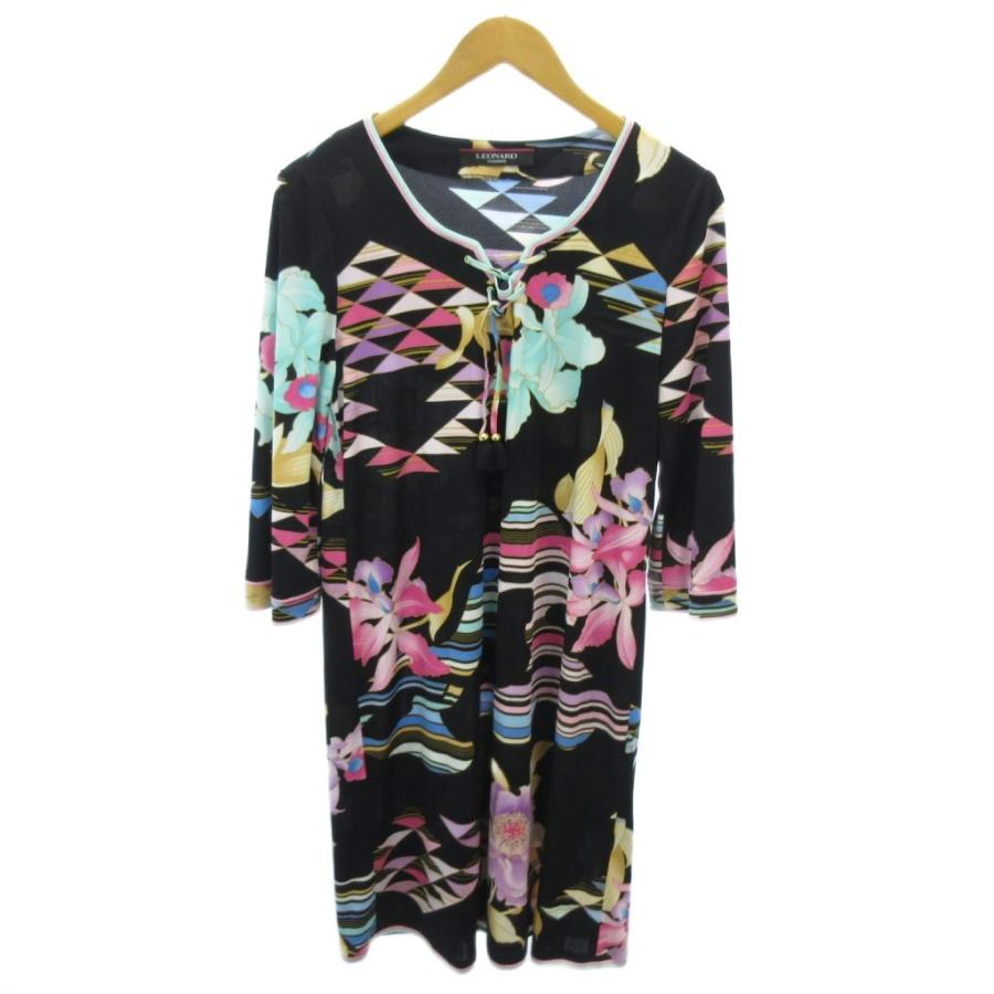 LEONARD（レオナール） 美品 ワンピース フロントレースアップ 花柄 七