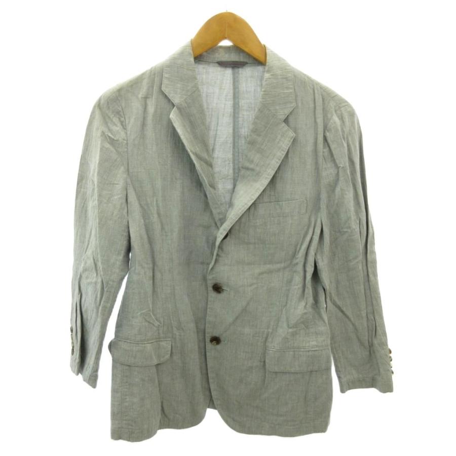 パパス Papas テーラードジャケット 裏地なし 3B リネン コットン S