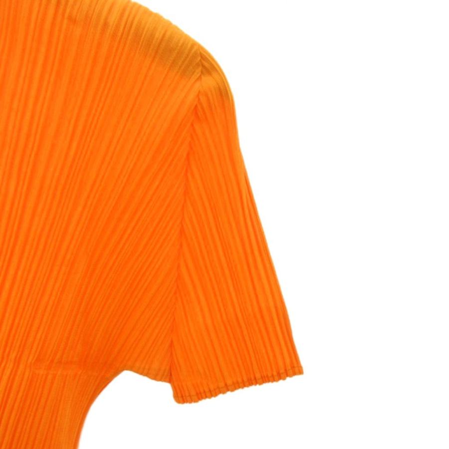 プリーツプリーズ PLEATS PLEASE イッセイミヤケ 美品 カットソー プリーツ プルオーバー 半袖 3 オレンジ 0127 IBO90 レディース