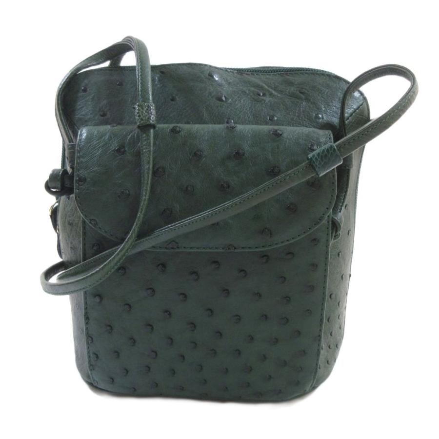ノーブランド 美品 オーストリッチ ショルダーバッグ 緑 グリーン 