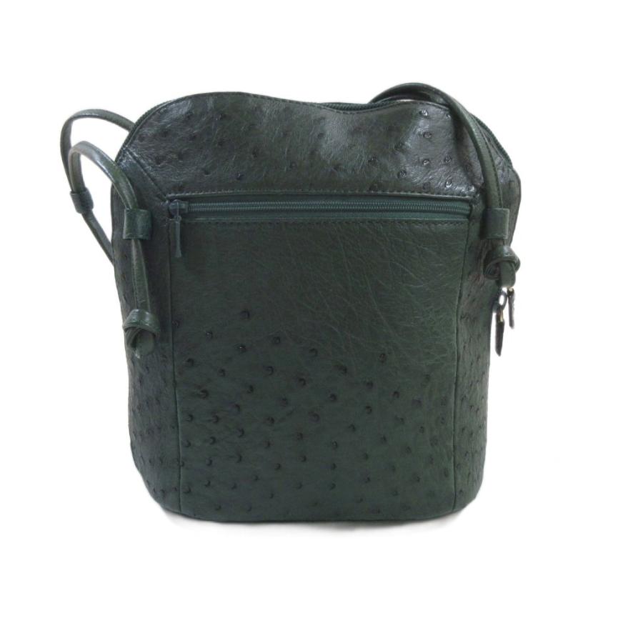 ノーブランド 美品 オーストリッチ ショルダーバッグ 緑 グリーン
