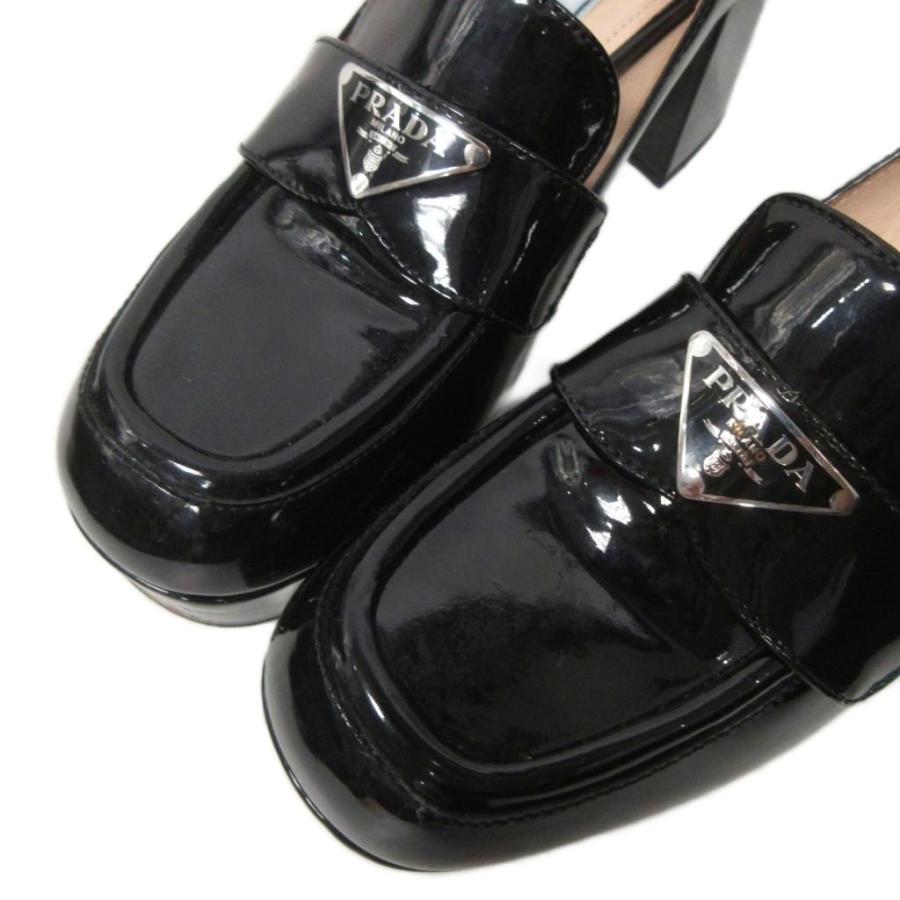 再お値下げPRADA チョコレートブラッシュドレザー37 かかとPRADA刻印 PRADA（プラダ） チョコレートブラッシュドレザー ヒールローファー 37