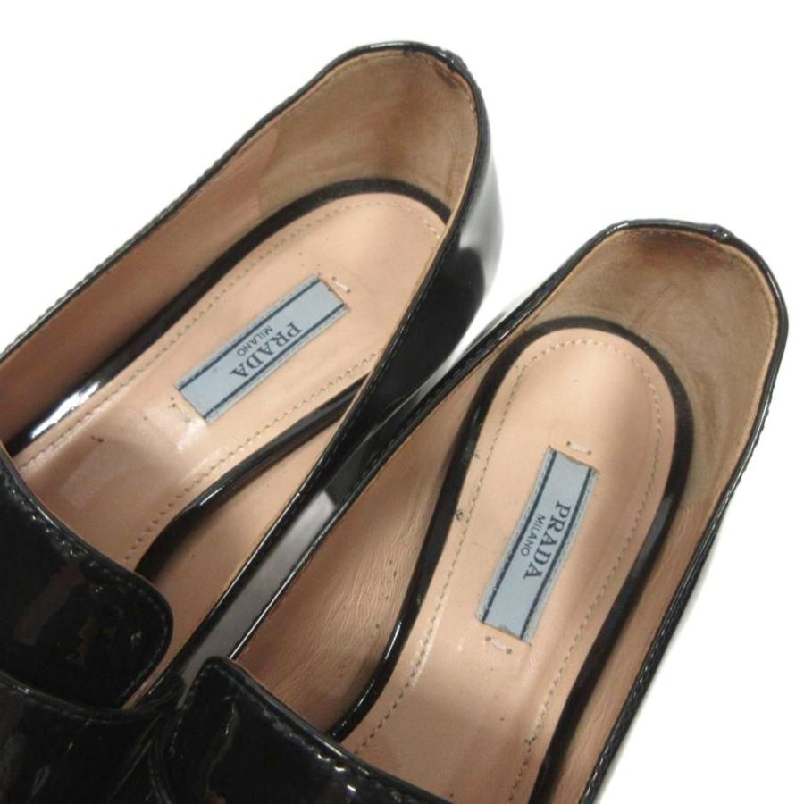 再お値下げPRADA チョコレートブラッシュドレザー37 かかとPRADA刻印 PRADA（プラダ） チョコレートブラッシュドレザー ヒールローファー 37