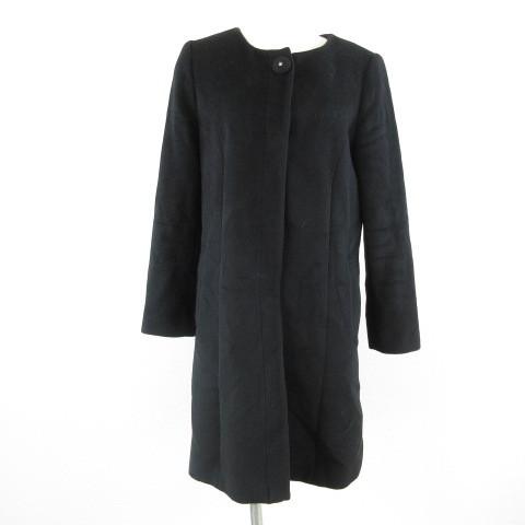 中古 ジャスグリッティー Jusglitty ノーカラーコート ロング 長袖 黒 2 T523 レディース プレゼントを選ぼう