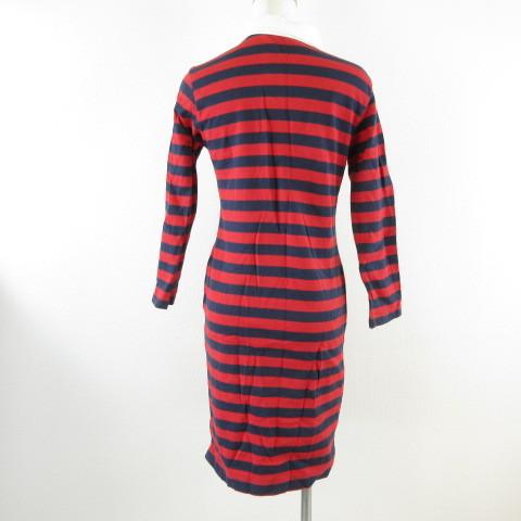 高い素材 中古 自由区 オンワード樫山 カットソー 膝丈ワンピース 長袖 ハーフボタン ボーダー 赤 紺 38 E849 レディース ベクトル 古着 Academydosaber Com