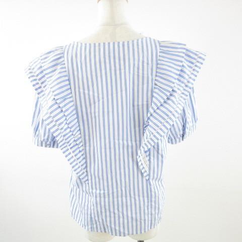 中古 イッツデモ Its Demo シャツ ブラウス ストライプ 五分袖 青 白 38 A597 レディース ベクトル 古着 お買得