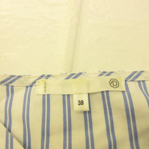 中古 イッツデモ Its Demo シャツ ブラウス ストライプ 五分袖 青 白 38 A597 レディース ベクトル 古着 お買得