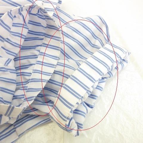 中古 イッツデモ Its Demo シャツ ブラウス ストライプ 五分袖 青 白 38 A597 レディース ベクトル 古着 お買得