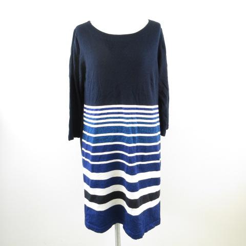 ゼラールスポーツ zelal sports ワンピース 膝丈 ボーダー 紺 M *T319  