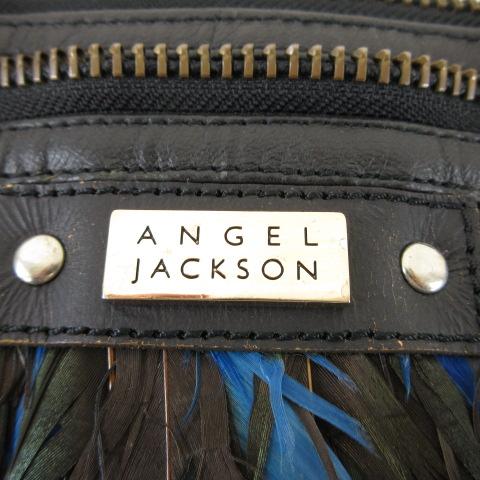 【中古】エンジェルジャクソン ANGEL JACKSON  トートバッグ フェザー 黒 青 *T463 レディース エンジェルジャクソン ANGEL JACKSON トートバッグ フェザー 黒 青
