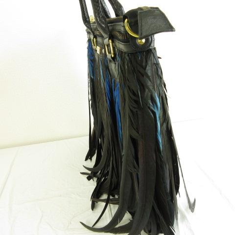 エンジェルジャクソン ANGEL JACKSON トートバッグ フェザー 黒 青