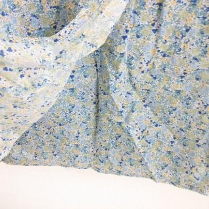 【中古】グランマママドーター GRANDMA MAMA DAUGHTER 膝丈スカート 台形 花柄 リネン混 水色 白 黄 0 レディース グランマママドーター GRANDMA MAMA DAUGHTER 膝丈スカート 台形 花柄