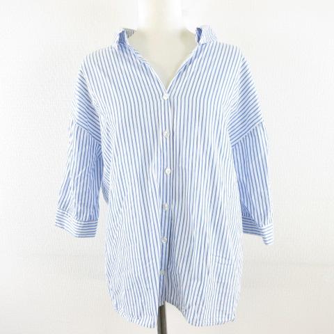 バックナンバー BACK NUMBER カットソー シャツ 七分袖 ストライプ 青