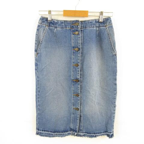 ジーユー GU デニムスカート 膝丈 タイト 青 L *T831 レディース