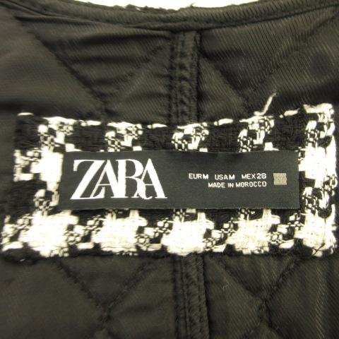 ZARA（ザラ） ノーカラーコート ハーフ丈 長袖 千鳥格子 黒 白 M *T331