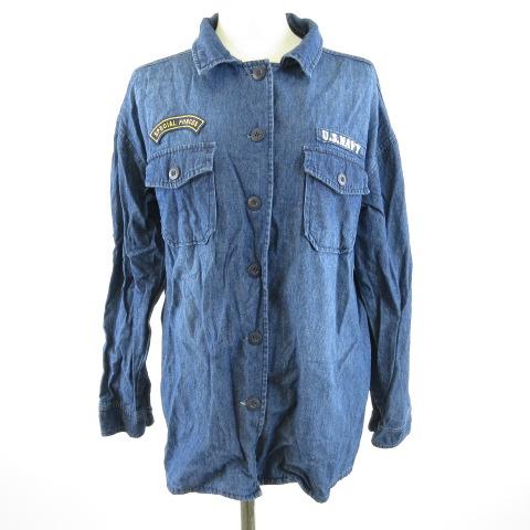 ゴージ GORGE デニムシャツ 長袖 ワッペン 紺 F *T421 レディース 