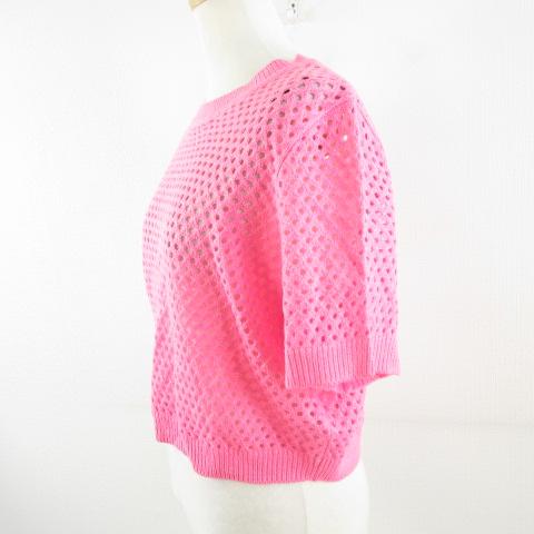 H&M エイチ&エム メッシュニット ショート丈 半袖 ピンク L