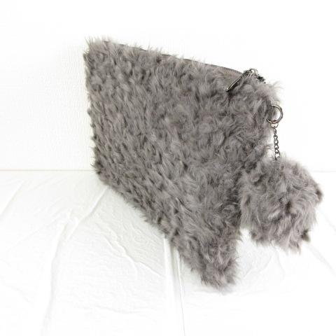 グレー ファー クラッチバッグ LLQ クラッチバッグ フェイクファー グレー *T48 レディース