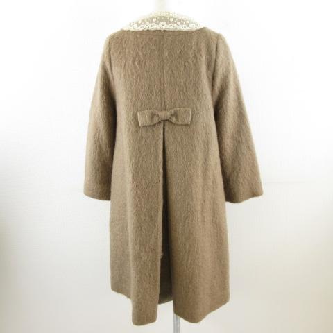 ネセセア nesessaire ノーカラーコート ロング 長袖 つけ襟 茶 F *A628  