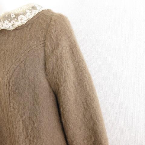 ネセセア nesessaire ノーカラーコート ロング 長袖 つけ襟 茶 F *A628  