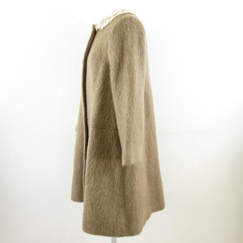 ネセセア nesessaire ノーカラーコート ロング 長袖 つけ襟 茶 F *A628