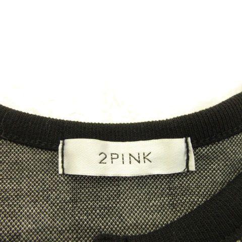 ツーピンク 2PINK アンサンブル カーディガン ショート丈 半袖 キャミ チェック ストレッチ 黒 白 M *A476 レディース｜vectorpremium｜03