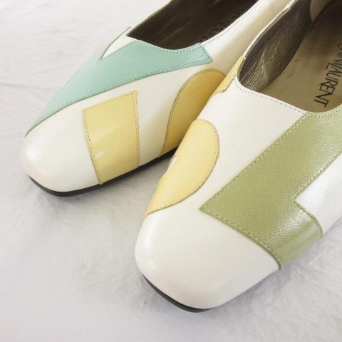 【中古】イヴサンローラン YVES SAINT LAURENT パンプス フラットシューズ スクエアトゥ ロゴ オフホワイト 白 35.5 Yves Saint Laurent（イヴ・サンローラン） パンプス フラットシューズ
