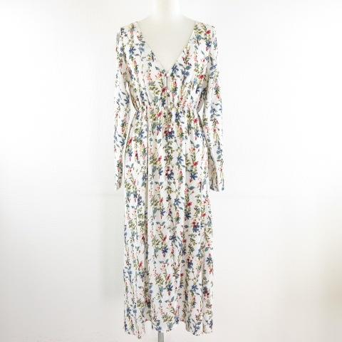 コクレ COQULE ロングカーディガン シャツ 長袖 花柄 白 緑 *A632 