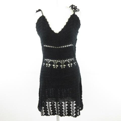 【中古】未使用品 ユニフ UNIF ニットキャミワンピース チュニック ミニ 鍵編み 黒 XS *A640 レディース 未使用品 ユニフ UNIF ニットキャミワンピース チュニック ミニ 鍵編み