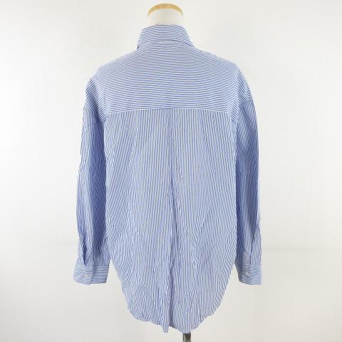 FESHORNI シャツ ブラウス 長袖 ストライプ 青 白 S *A972 レディース