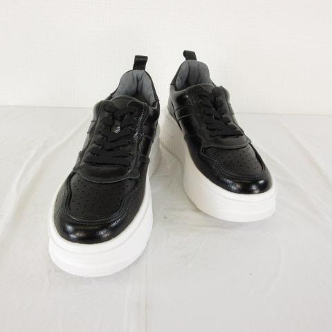 【中古】未使用品 ハク スーパーハッカ H.A.K メタリックレザースニーカー 黒 39 *T692 レディース 未使用品 ハク スーパーハッカ H.A.K メタリックレザースニーカー 黒