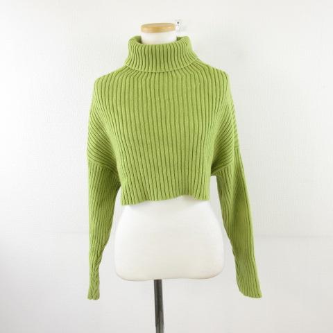 グレイル GRL タートルネッククロップ丈ニットトップ 長袖 黄緑 F