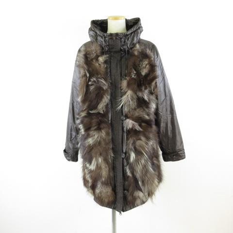 【中古】ジェルべ GERVE 中綿コート ミドル丈 長袖 シルバーファックスファー 2way 焦げ茶 42 *T147 レディース ジェルべ GERVE 中綿コート ミドル丈 長袖 シルバーファックスファー