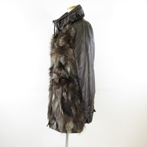 【中古】ジェルべ GERVE 中綿コート ミドル丈 長袖 シルバーファックスファー 2way 焦げ茶 42 *T147 レディース ジェルべ GERVE 中綿コート ミドル丈 長袖 シルバーファックスファー