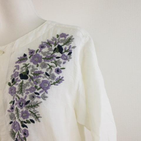 キューブシュガー CUBE SUGAR シャツワンピース 長袖 ひざ丈 花柄刺繍