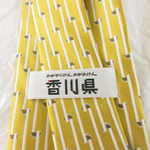 ネクタイ パンダ × レモン × 浮き輪 × アンカー 総柄 シルク タグ付き 未使用品 かがわ物産館栗林庵 ネクタイ シルク うどん柄 黄 *A669