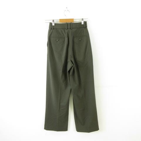 ユニクロ（UNIQLO） タックワイドパンツ ロング ストレッチ 緑 S *A718