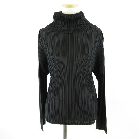 PLEATS PLEASE タートルネック長袖プリーツカットソー 黒3 プリーツプリーズ PLEATS PLEASE イッセイミヤケ カットソー 長袖