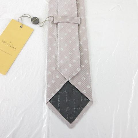 トラサルディ TRUSSARDI ネクタイ 総柄 シルク 薄ピンク グレー 未使用品 トラサルディ TRUSSARDI ネクタイ 総柄 シルク 薄ピンク