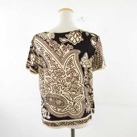 【中古】レオナール LEONARD カットソー 半袖 花柄 ベージュ こげ茶 LL *A844 レディース LEONARD（レオナール） カットソー 半袖 花柄 ベージュ こげ茶 LL