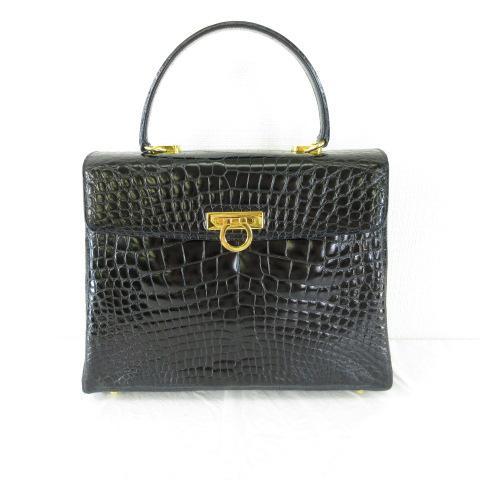 【中古】クリエーションルセ CREATION LUSSET ハンドバッグ クロコダイル レザー 黒 *T436 レディース クリエーションルセ CREATION LUSSET ハンドバッグ クロコダイル