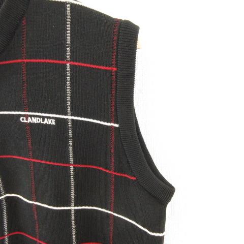 CLANDLAKE ゴルフウェア スポーツ ニットベスト チェック 黒 LL *A919