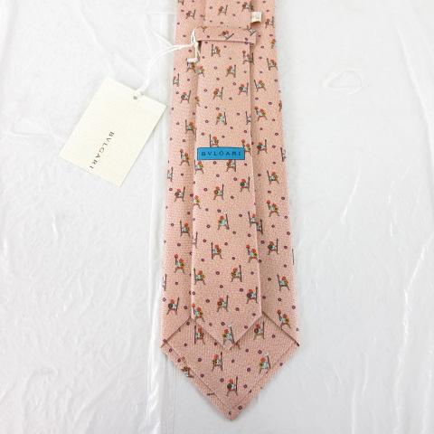 【中古】未使用品 ブルガリ BVLGARI ネクタイ 総柄 シルク ピンク *T587 ☆AA★ メンズ BVLGARI（ブルガリ） 未使用品 ネクタイ 総柄 シルク ピンク *T587