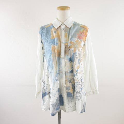【中古】インポートロッサ Rossa シャツ ブラウス 七分袖 総柄 白 42 *A193 レディース インポートロッサ Rossa シャツ ブラウス 七分袖 総柄 白 42 *A193